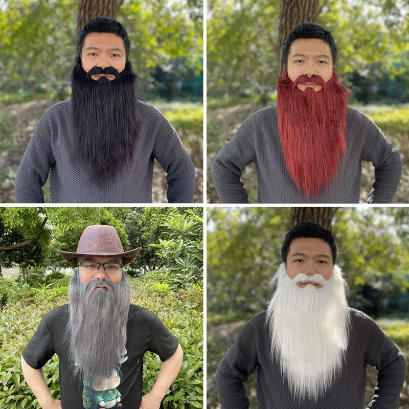 Fake Mustache Funny Fake Beard Decoration Long Moustache Elastic Band Simulation Beard for Christmas, Party, Cosplay (Gray) - Image 4